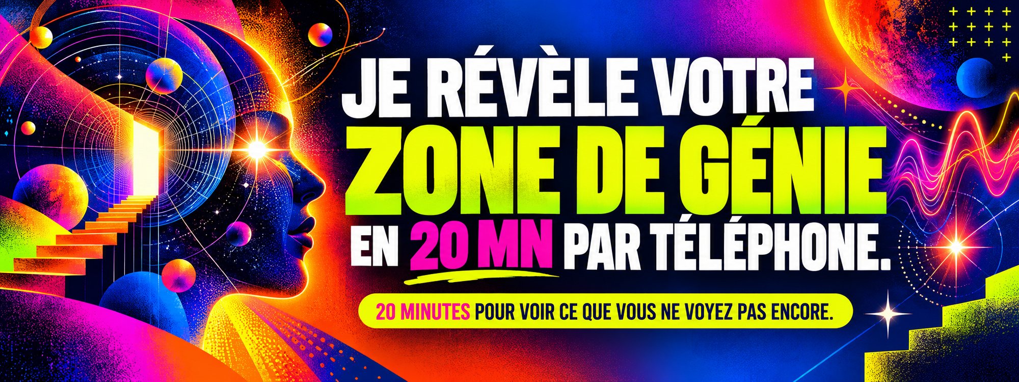 Je révèle votre zone de génie en 20 minutes par téléphone. 20 minutes pour voir ce que vous ne voyez pas encore.